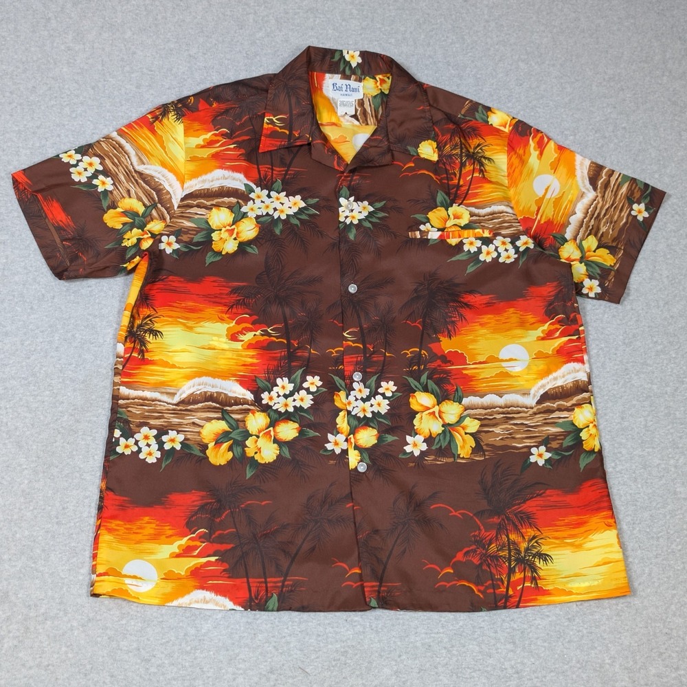 Vintage Rai Nani Hawaiian Button Up Shirt Mens XL Sunset Beach